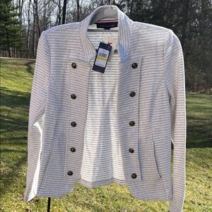 Tommy Hilfiger Women's Double-Breasted Striped Blazer Medium #Z28